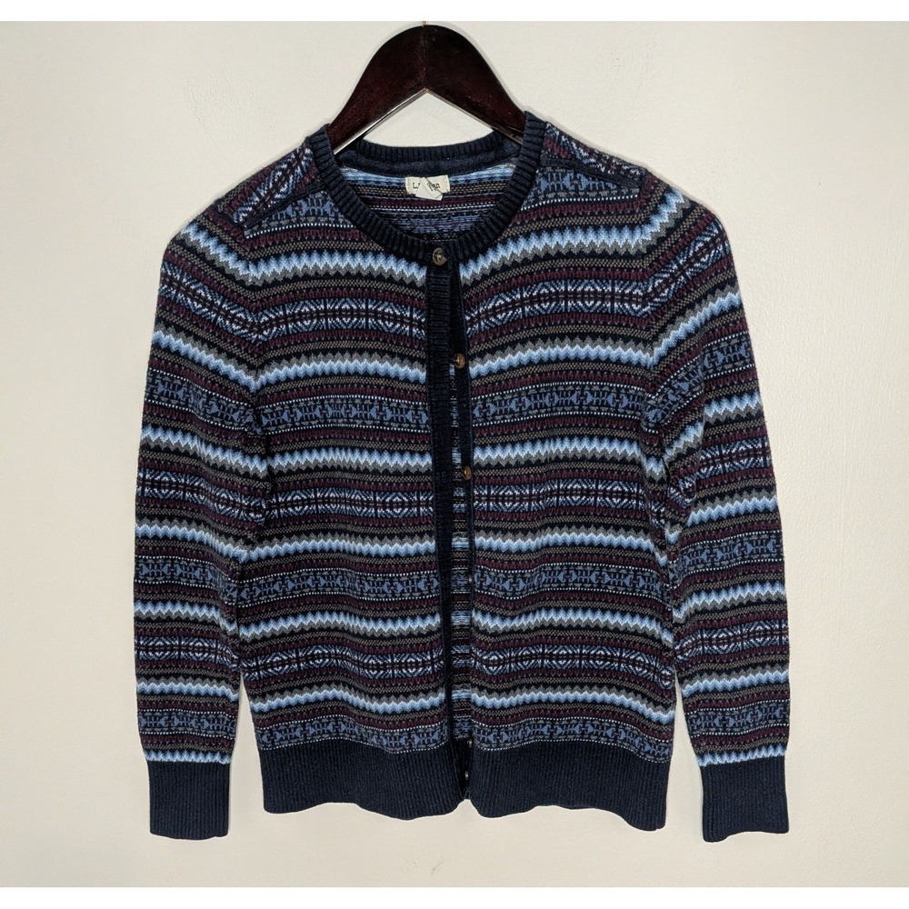 LL Bean Women XS Cashmere Blend Fair Isle Cardigan Sweater Preppy Academia